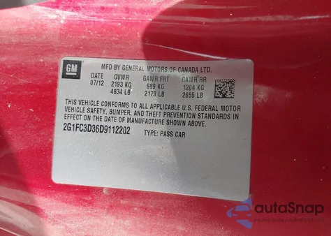 2013 Chevrolet Camaro 2Lt z USA, uszkodzony, nr VIN 2G1FC3D36D9112202